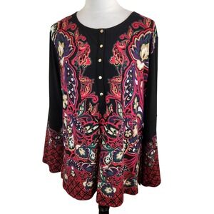 Dana Buchman Womens Top XL Floral Print Office Modest Blouse Long Sleeve NWT NEW